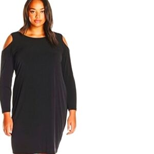 CALVIN KLEIN NWT 3X Black, Leather Trimmed, Cold Shoulder, Knee-length Dress